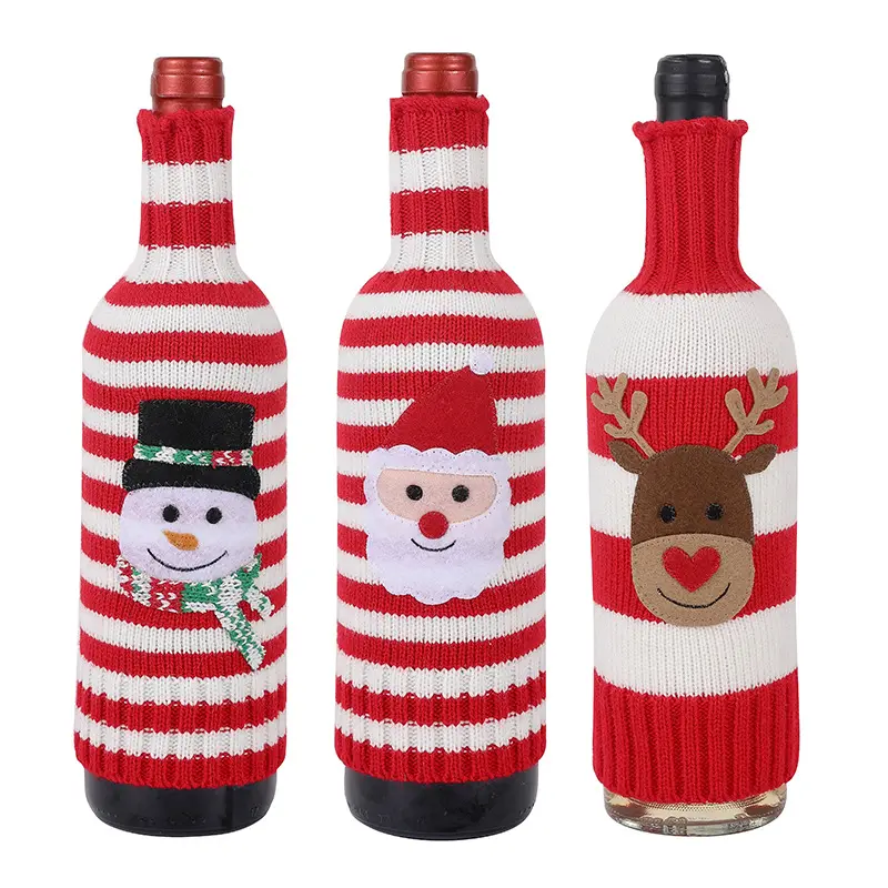 Necesidades diarias de Navidad Patrón de dibujos animados de punto a rayas Conjunto de botella de vino Ancianos Muñeco de nieve Elk Champagne Set