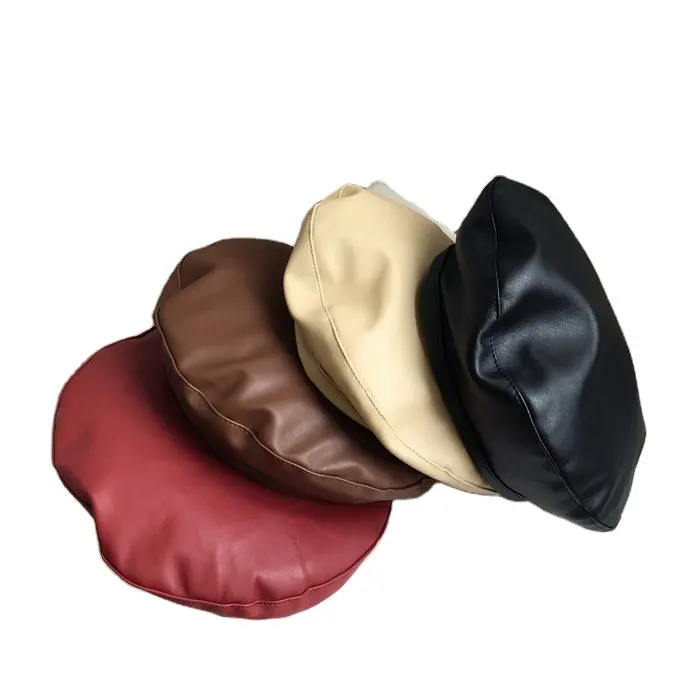 หมวกเบเร่ต์หนัง Pu แบบปรับได้,หมวกแบนสำหรับฤดูหนาวสีน้ำตาลแบบสั่งทำสีทึบ