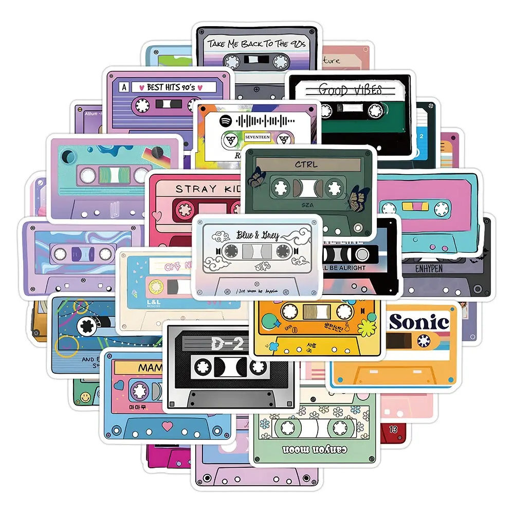50 Stück/Beutel Karikatur Musikband Aufkleber Druck benutzerdefiniertes Logo gestanzte Vinyl-Gitarren-Aufkleber Gepäck Dekor Telefon Wand wasserdicht