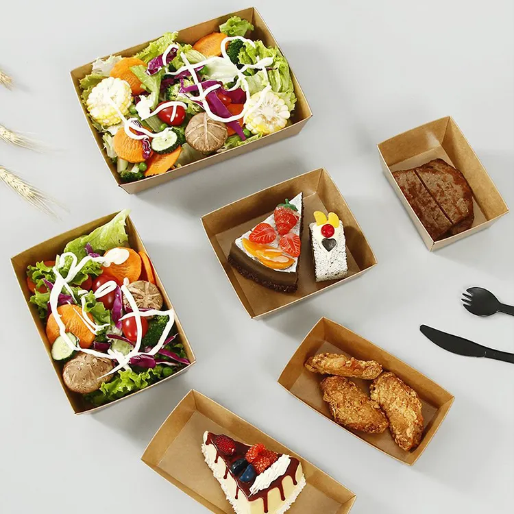 Baked-in cartons cooked meat sushi sandwiches packed square boxes with lid egg tart boxes disposable boat boxes
