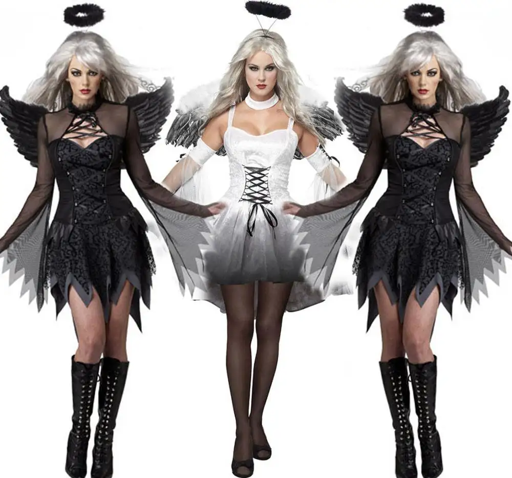 Halloween Women Dark Angel Cosplay Costumes Female Ghost Bride Demons Carnival Stage Performance Garment Scary Evening Gowns
