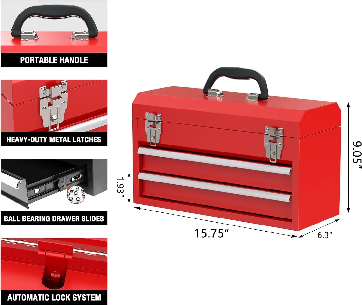 Ordinatamente a 2 cassetti in acciaio per organizzazione Micro forziere per la riparazione del magazzino domestico cassetta degli attrezzi in metallo portatile rosso nero