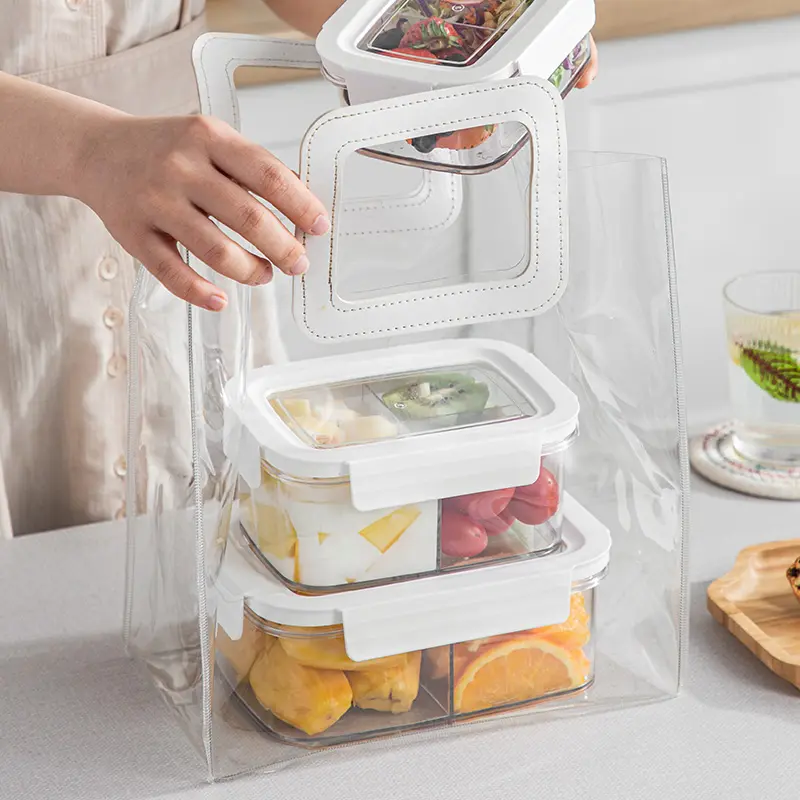 Caja de almacenamiento de alimentos frescos PET para cocina con tapa blanca para frutas, verduras, ensaladas, congelador seguro