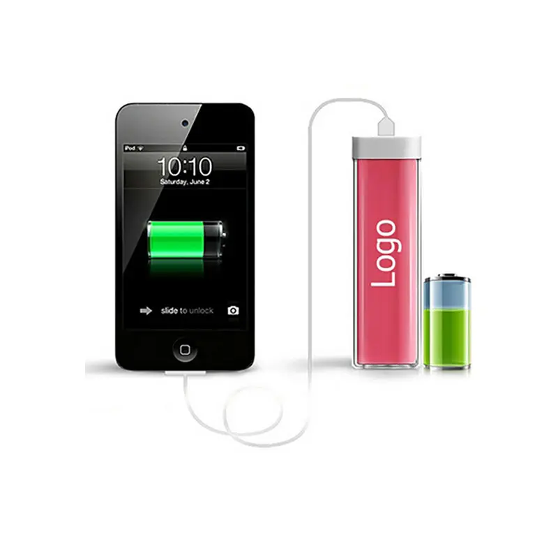 Cargador de batería portátil con logotipo personalizado, Mini lápiz labial de carga rápida de 2600mah, USB