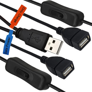 30cm USB 2,0 a macho a doble USB a hembra interruptor de encendido y apagado Cable de carga de energía transferencia de datos
