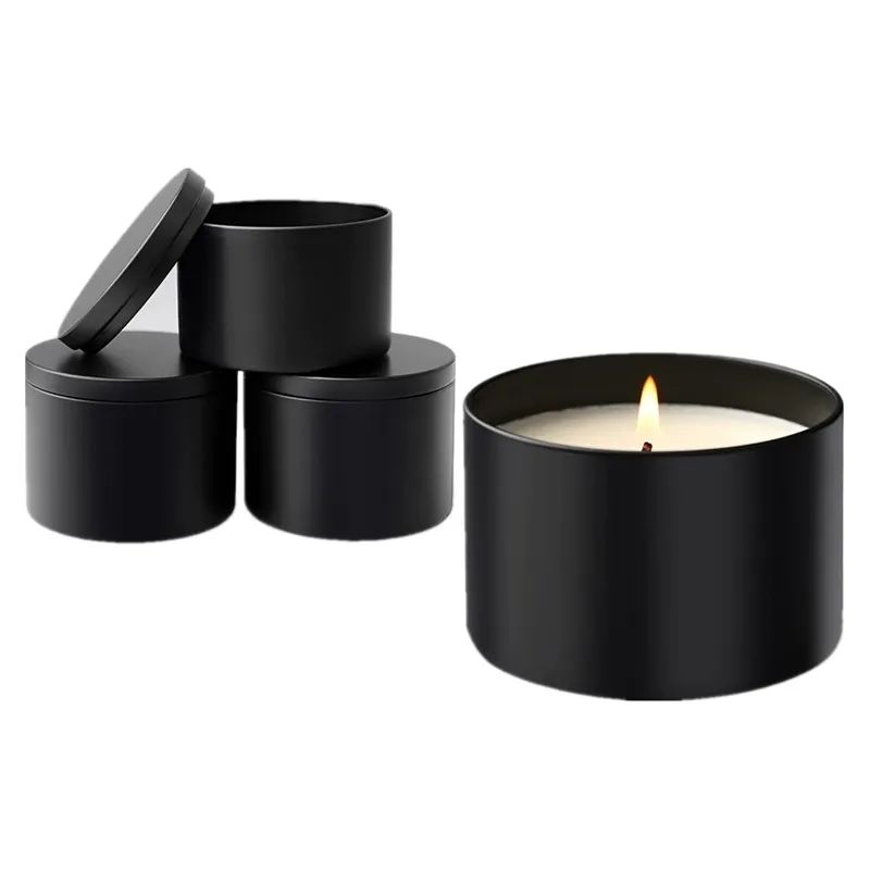 4Oz 8Oz 16 Oz Luxury Tin Can For Candles Making With Lid Empty Round Black Box Metal Container Jar Candle Tins