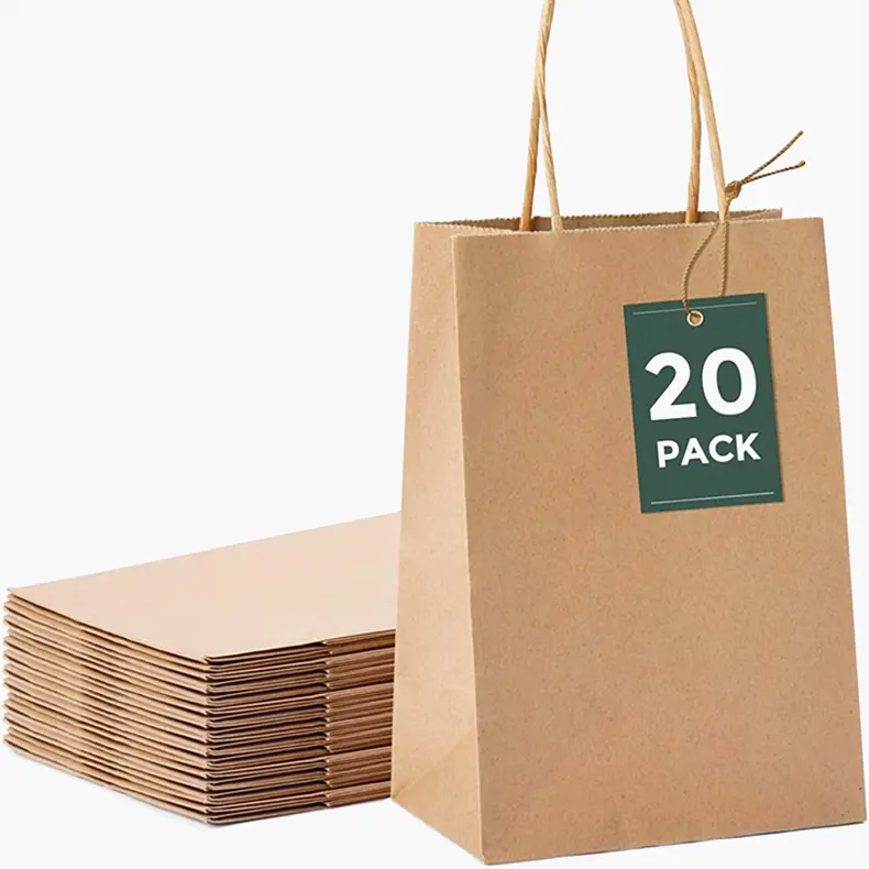 Commercio all'ingrosso Logo personalizzato stampato prodotti alimentari artigianato marrone carta Kraft Shopping Bag con manico piccoli sacchetti di carta