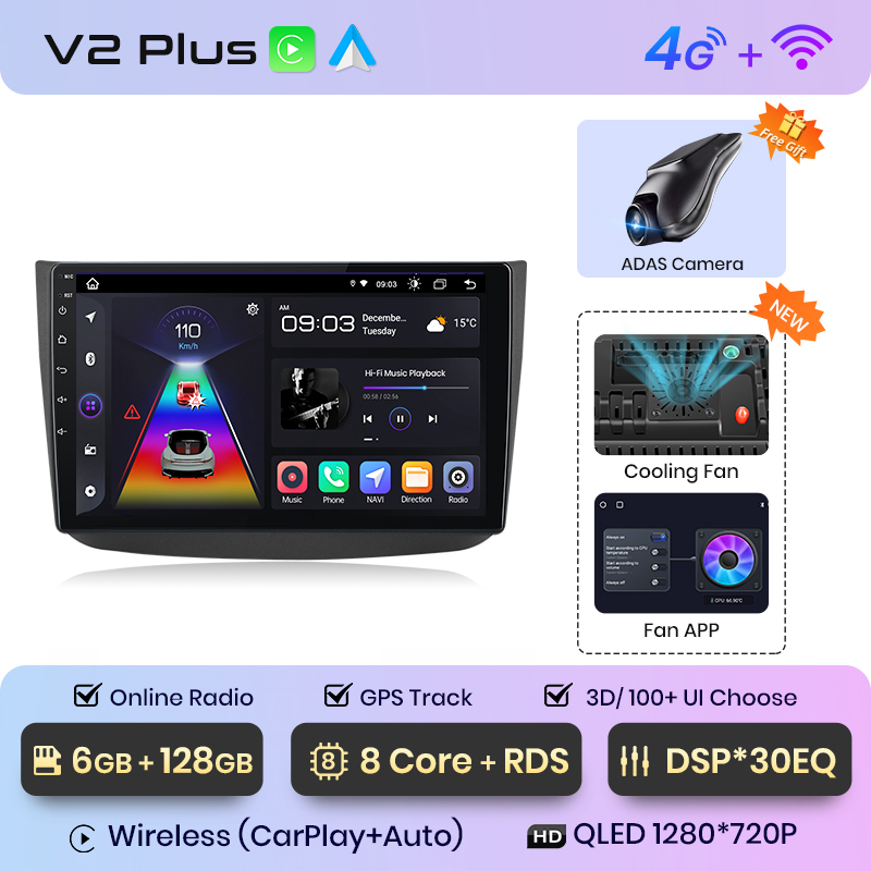 Interfaz de Usuario 3D V2 Plus + Cámara ADAS (6GB + 128GB)