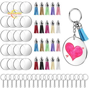 พวงกุญแจว่าง DIY 3.5 "กลมใสพวงกุญแจแผ่นอะคริลิควงกลมพร้อมพู่หนัง - Product Image 3