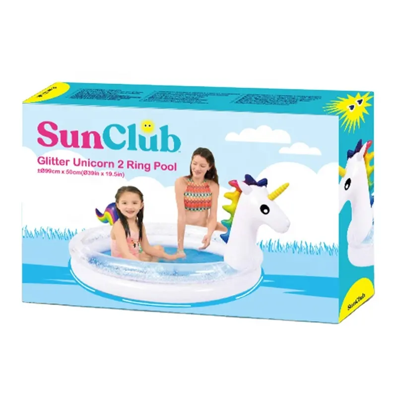 Herstellung Großhandel Glitter Unicorn 2 Ring Pool Aufblasbares Spielzeug für Kinder im heißen Sommer