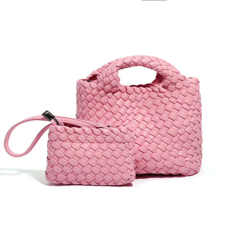 Factory Price 2 Pieces Set Weave Mini Bags Handbag Woven Leather Tote Bag