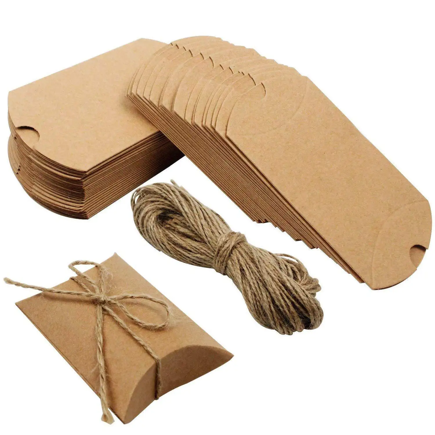 Caixa de papel de presente de doces, caixa de papel de presente de marca personalizada reciclável ecológica marrom de papel de travesseiro