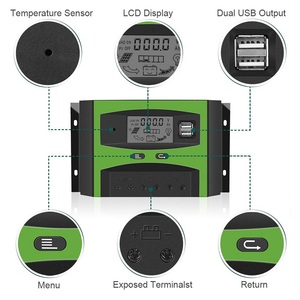 Двойной USB-выход pwm Солнечный контроллер 12 В 24 В 30A 40A 50A 60A pwm контроллер солнечного заряда - Product Image 2