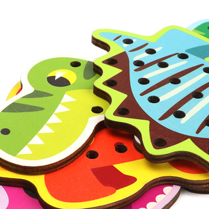 Children <strong>String</strong> Threading Toy Early Educational Hand-eye Coordination Cartoon Animal Threading Wooden Board Toy DIY - Product Image 4