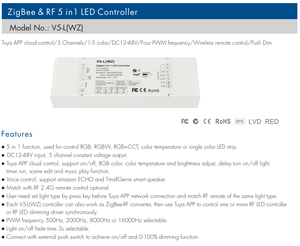 Controlador LED de 5 canales Zigbee 3,0, controlador LED inteligente ECHO 5 en 1, atenuador ZigBee, convertidor de RF, controlador LED inteligente - Product Image 3