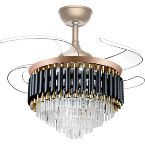 可调光隐形伸缩式吊灯LED风扇户外和遥控低瓦不锈钢吊扇带灯 - Product Image 3