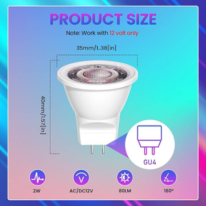 <strong>MR11</strong> RGB Cool White Light Bulb 12v <strong>2W</strong> Remote Control <strong>LED</strong> Bulb Replacement for Halogen Bulb GU4 <strong>LED</strong> Spotlight - Product Image 2