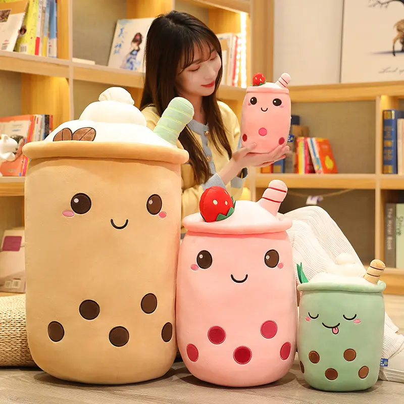 Cute Soft Bubble Boba Leite Tea Cup Shaped Pillow Pelúcia Recheado Pérola Cup Forma Travesseiro Brinquedo Recheado Boba Plush Pillow