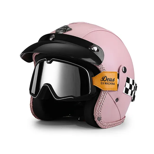Classic Pink Color 3C Certified Cycling Helmet Open Face 3/4 Stock Fashion Motorcycle Helmets with Windscreen Matches Mask