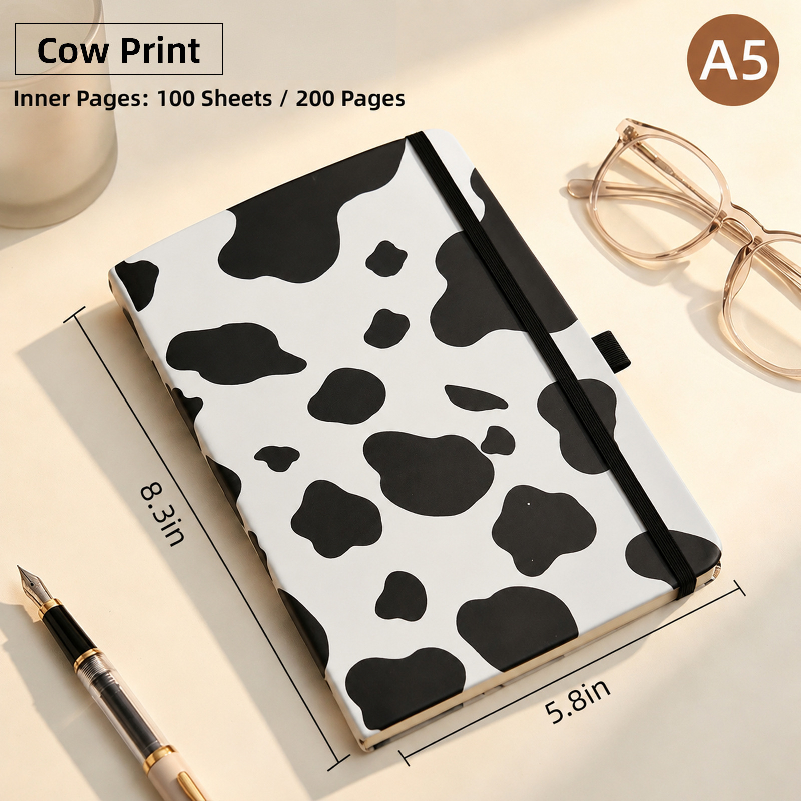 Copertina rigida con motivo in pelle bovina - A5 - 200 pagine