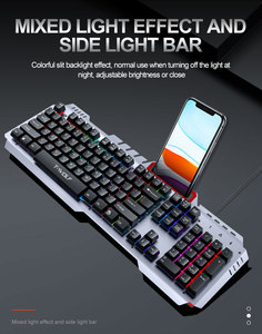 Teclado retroiluminado de metal USB para computadora portátil Teclado mecánico con cable de 104 teclas con soporte para teléfono Teclado de computadora más barato