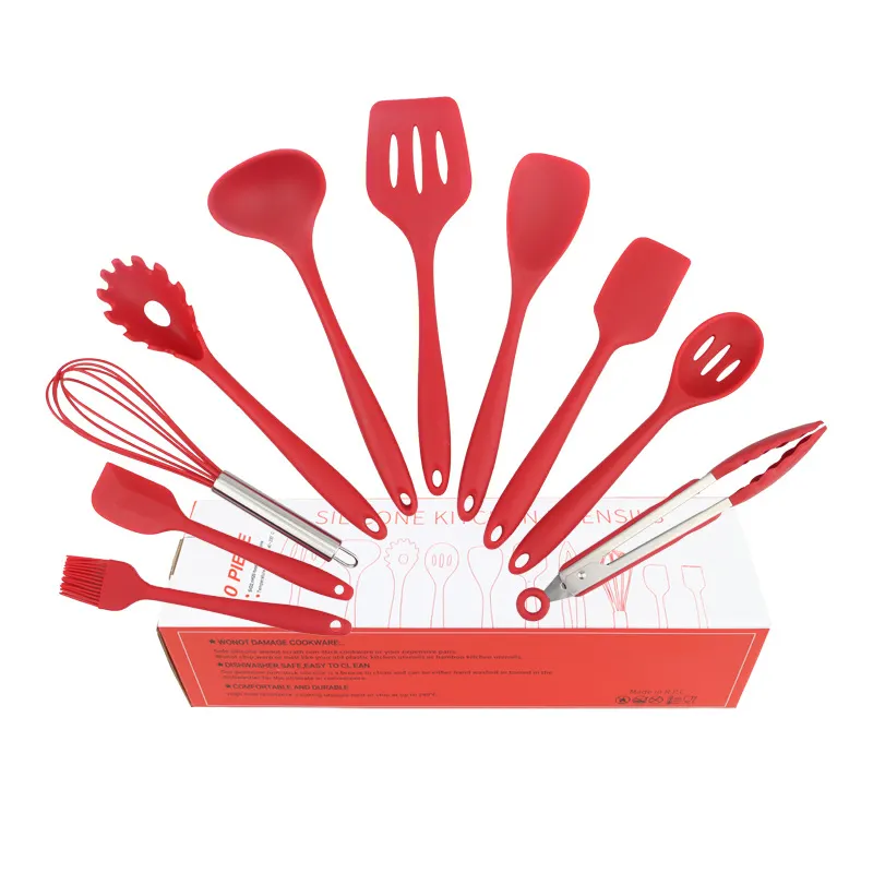 Accessori da cucina di vendita caldi Set di pentole Set di utensili da cucina in Silicone da 10 pezzi all'ingrosso