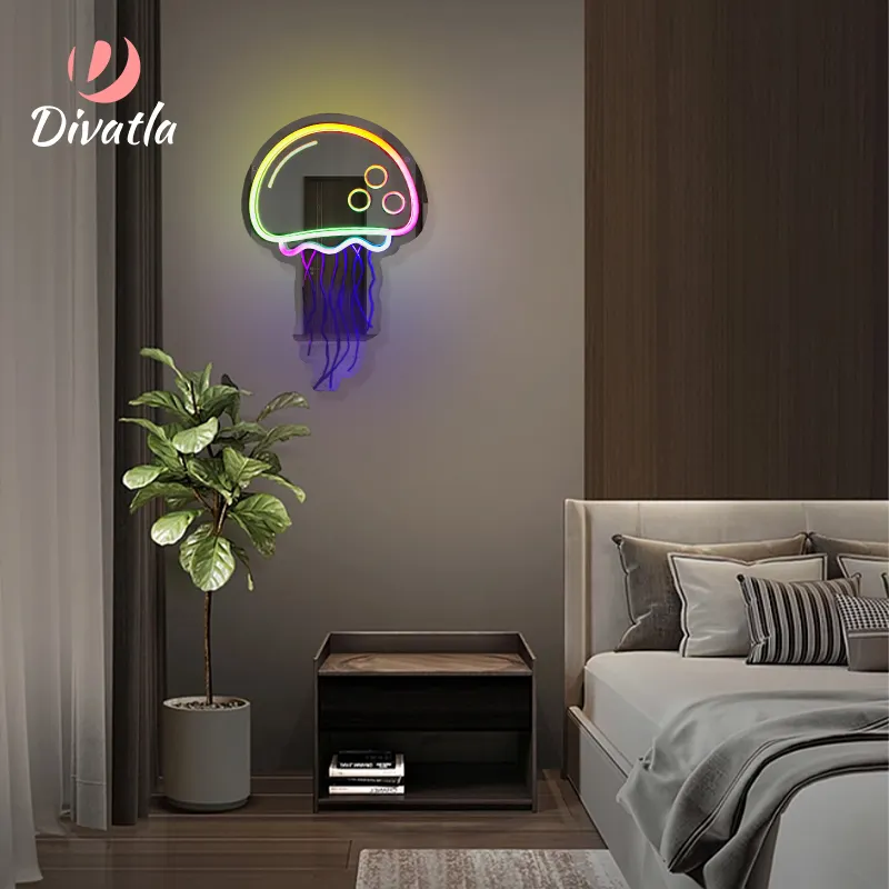 Divatla Custom Gepersonaliseerde Liefde Dreamcolor Neon Spiegel Met Led Licht Voor Bruiloft Slaapkamer Decor Neon Licht Spiegel