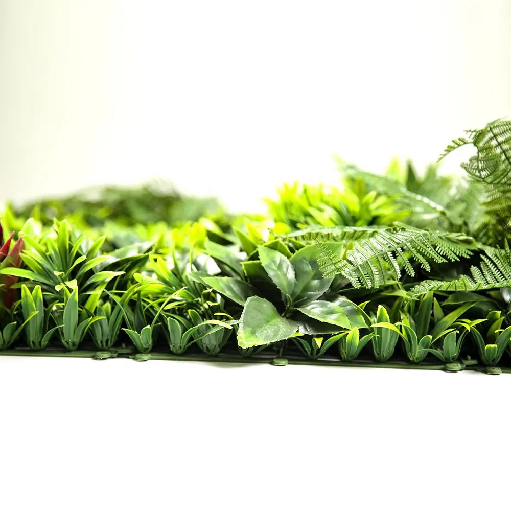 Paredes verdes artificiais populares, folhas tropicais, plantas mistas, paredes artificiais de arbustos para decoração