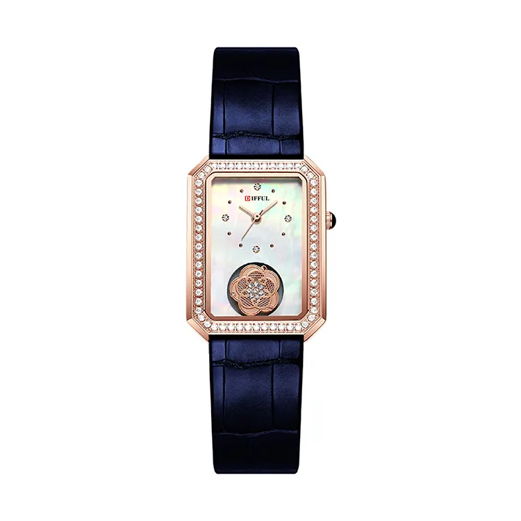 브랜드 해골 기계식 시계 합금 케이스 여성 시계 레이디 가죽 스트랩 시계 선물