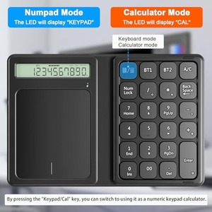 Teclado numérico inalámbrico Bluetooth plegable de contabilidad financiera portátil con calculadora de pantalla y panel táctil - Product Image 4