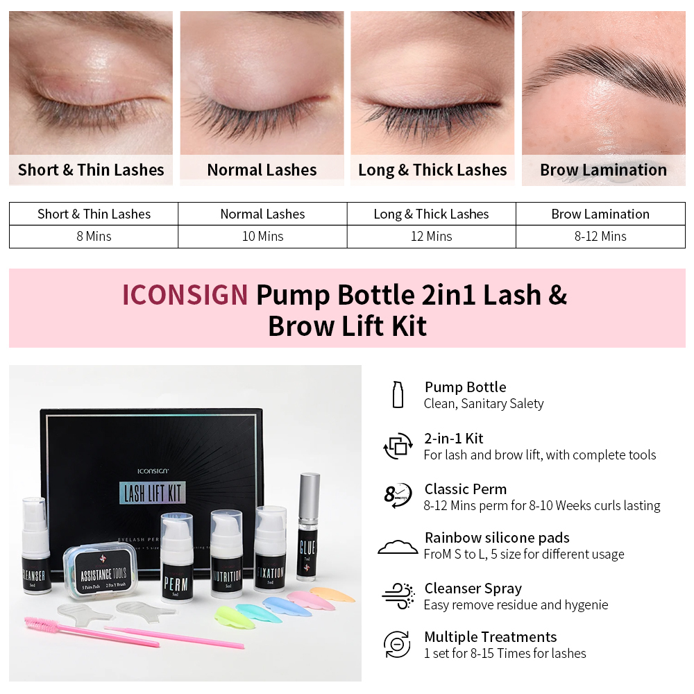Kit 7 2 en 1 para lifting de pestañas y cejas - botella con dosificador