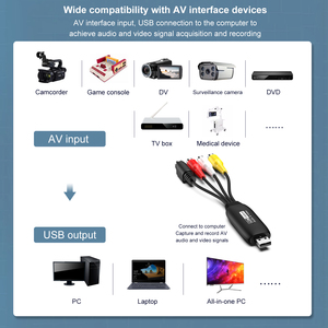 USB2.0 1080P RCA音频视频采集卡适配器，带电视DVD VHS采集器的USB电缆记录