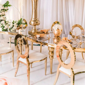 Bàn Ăn Tiệc Đám Cưới Nửa Mặt Trăng Đế Bằng Thép Không Gỉ MDF Sang Trọng Nhà Sản Xuất - Product Image 4