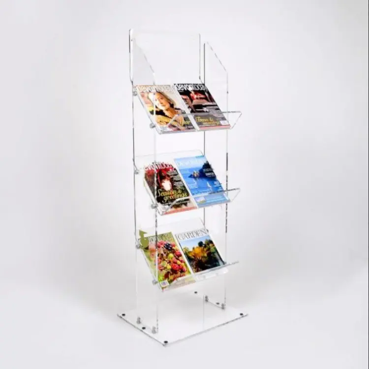 Suporte transparente de acrílico, suporte de livro parafusado para loja de livros