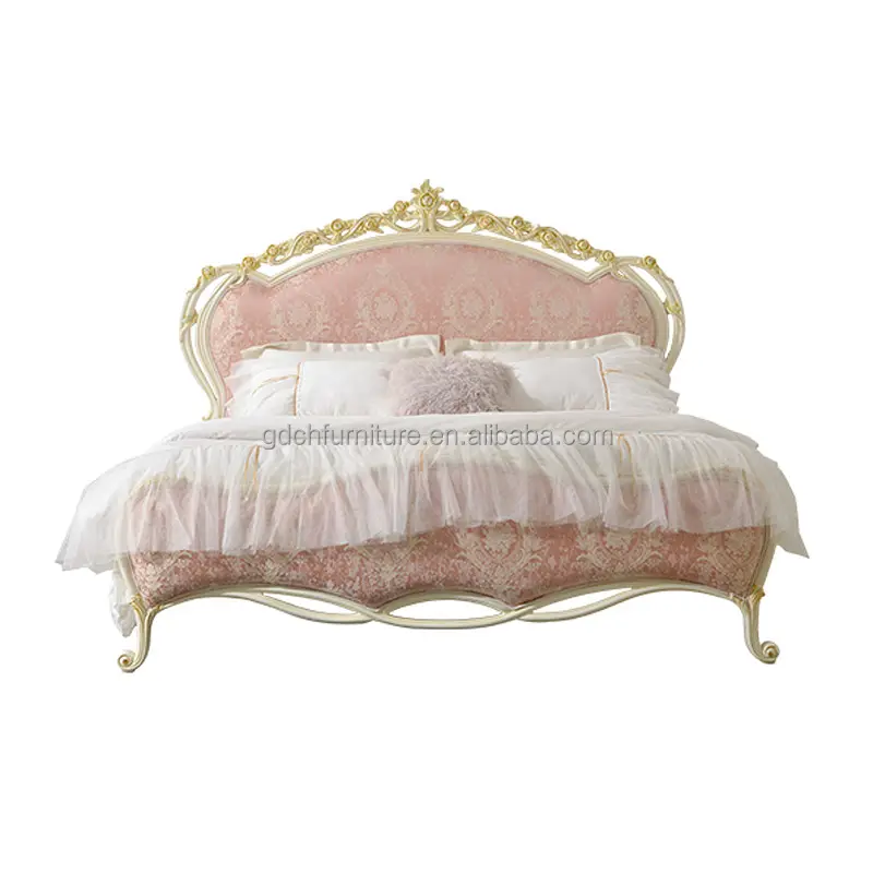 Lit de mariage en tissu de bois massif haut de gamme en tissu de style français Mobilier de chambre européen Lits en bois king size