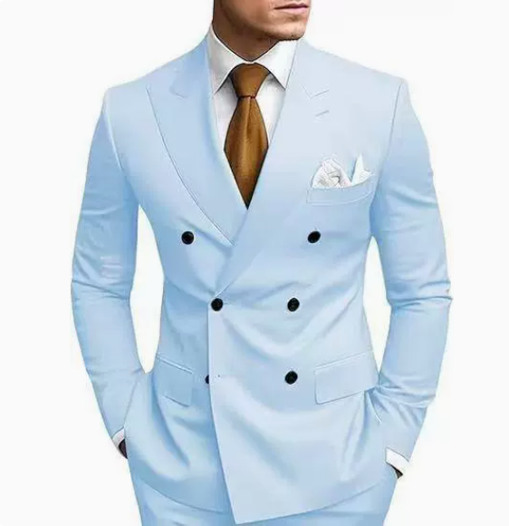 Sky-blue suit and trousers