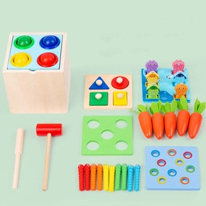 木製モンテッソーリ5in1ドロップおもちゃ学習初期の教育玩具形状分類ゲーム - Product Image 4