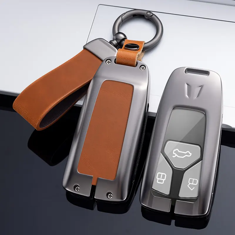 Funda de cuero de aleación de Zinc para llave de coche, accesorio de lujo para Audi A6 A7 A8 e-tron Q5 Q8 C8 D5