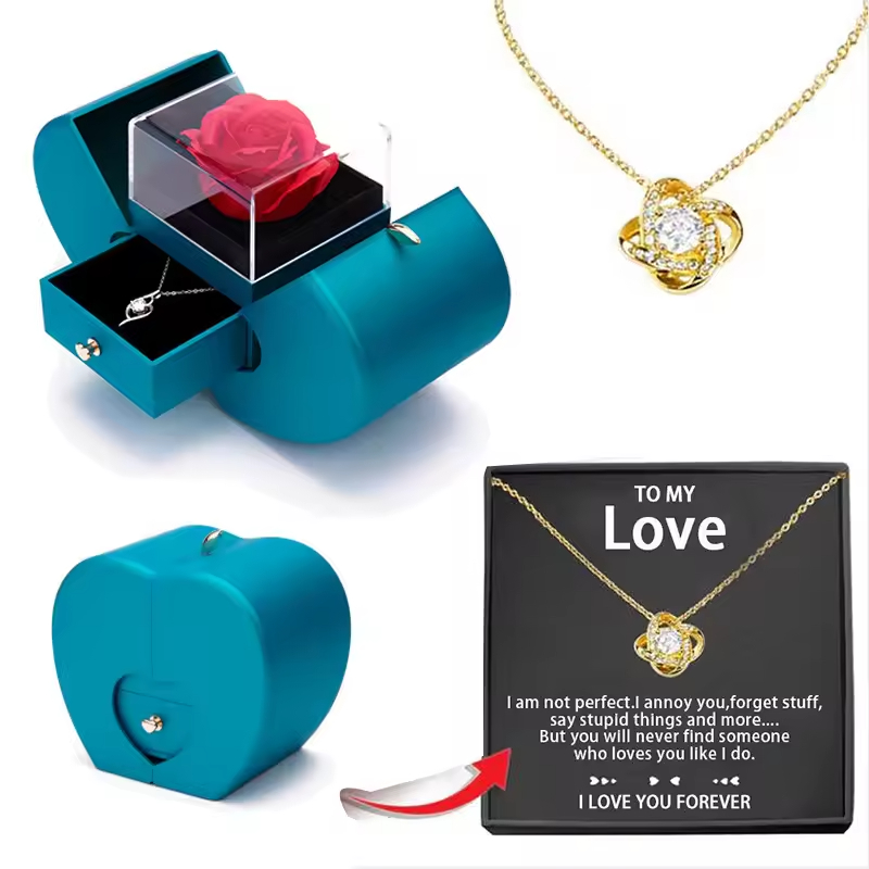 Azul pavo real (collar de oro + tarjeta de felicitación LOVE)
