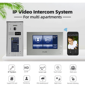 Sistema de intercomunicación de videoportero de 7 pulgadas con 2 cables, equipado con timbre de videoportero con cámara para varias familias