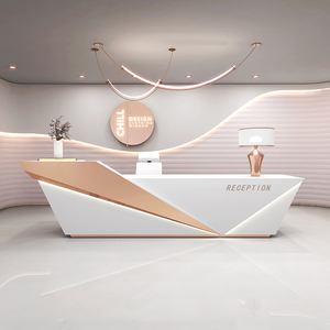 <strong>Custom</strong> Modern Adjustable Height Green Reception <strong>Desk</strong> Beauty Salon Reception <strong>Desk</strong> for Two <strong>Computers</strong> - Product Image 2