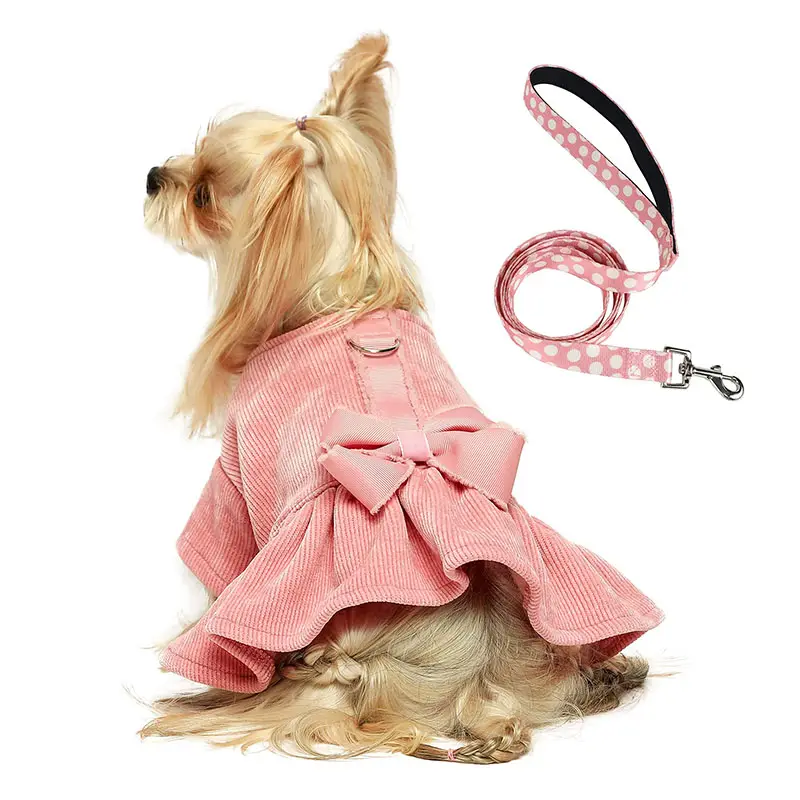 Abito con imbracatura per cani con guinzaglio Set abbigliamento per ragazza carina camicia termica rossa cappotto invernale abiti da compagnia Claus