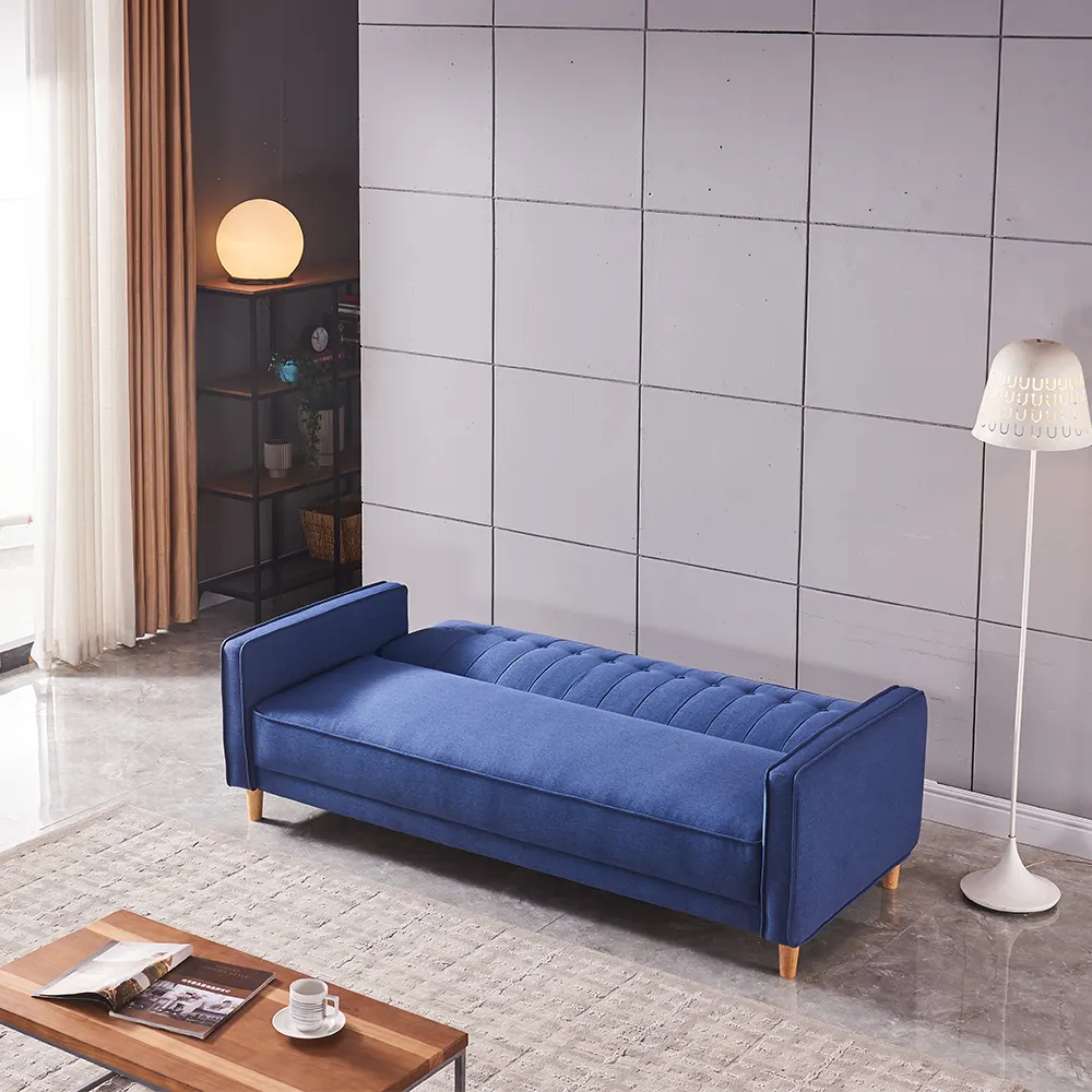 Cama de sofá moderna couro de sofá azul cum, sala de estar pequena