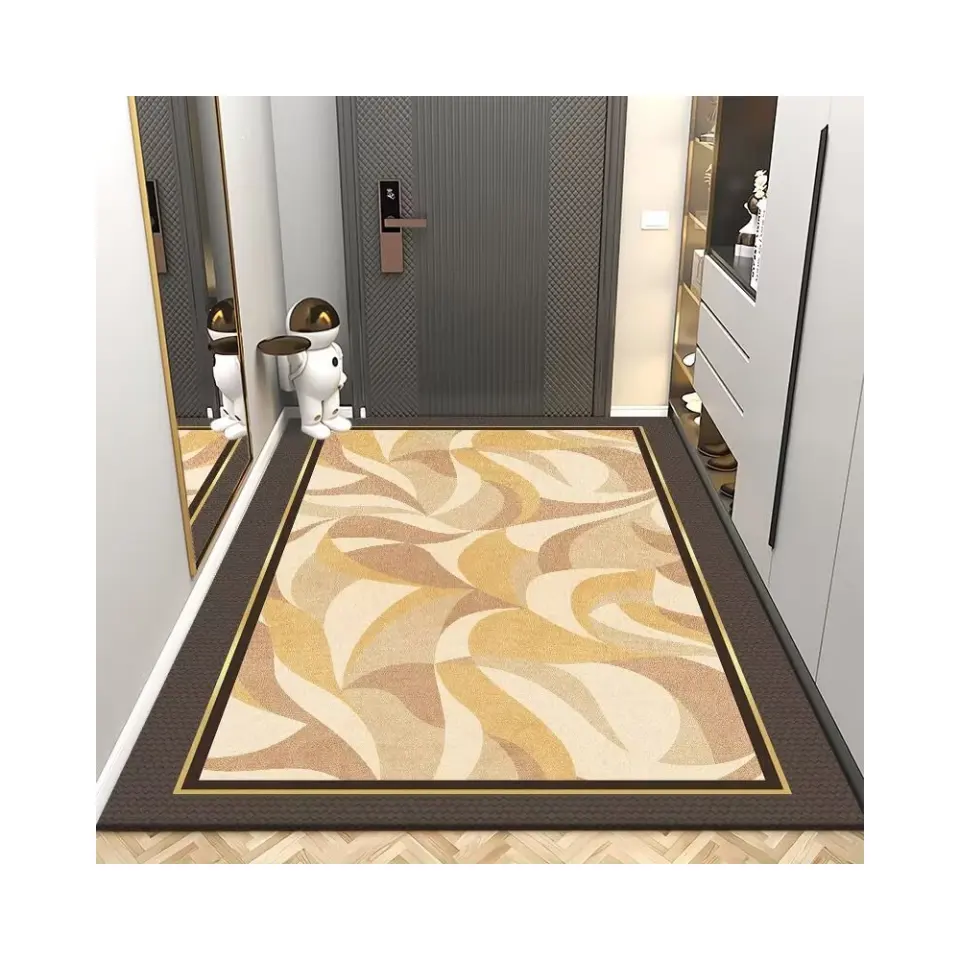 Alfombra de puerta de entrada de alta calidad de lujo con patrón amarillo claro de Cachemira sintética alfombra de entrada duradera y fácil de mantener