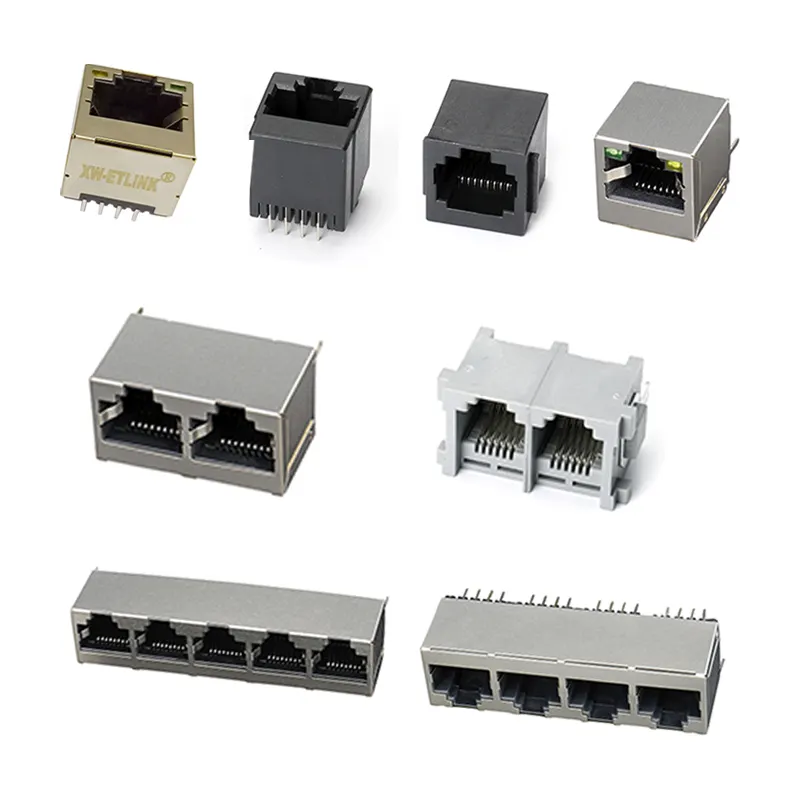 Single port multi port rj45 modular jack pin female connector led rj45 female socket rj45 connector