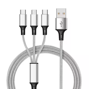 สายชาร์จไนล่อน3-in-1คุณภาพสูง Micro-USB Type-C สำหรับแอนดรอยด์คอมพิวเตอร์แอปเปิ้ลเครื่องสแกนบาร์โค้ดถักเปียจากโรงงาน - Product Image 1