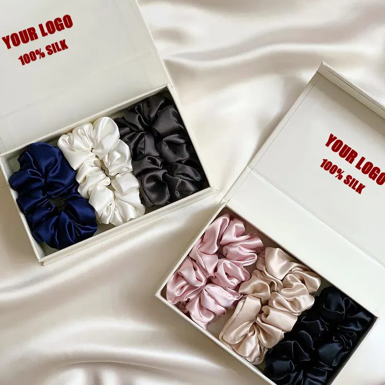 Tùy Chỉnh 100% Tinh Khiết Dâu Lụa Tóc Scrunchies Đàn Hồi Tóc Tie Cho Phụ Nữ Cô Gái