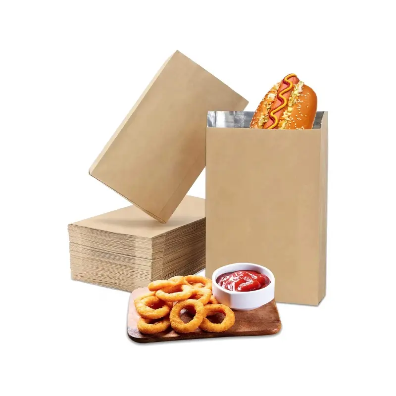 Toptan alüminyum folyo kaplı beyaz Kraft kağıt tavuk çanta yağlı alüminyum folyo kaplı Hot Dog Fast Food Kraft kağıt torbalar