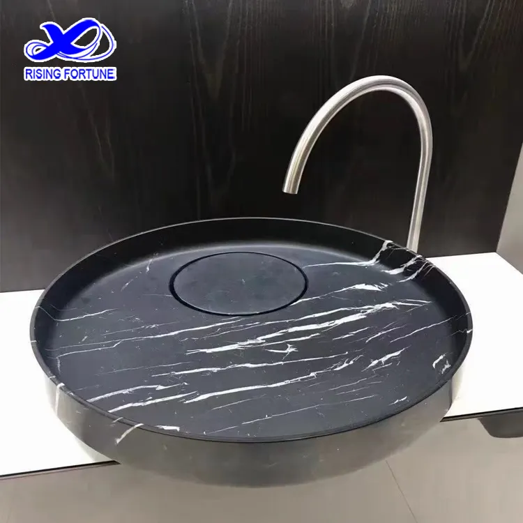 Marquesina-lavabo de mármol artístico, lavamanos de baño negro