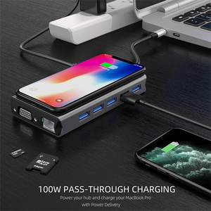 14合1 USB C集线器至2 * HDTV适配器，带5 * USB PD3.0千兆以太网VGA 3.5毫米音频SD/TF无线充电器c型集线器适配器 - Product Image 4
